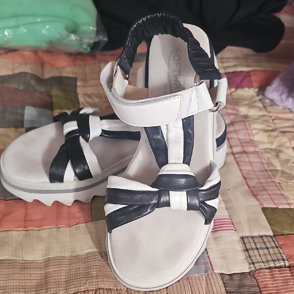 SoftWalk Black and White Adjustable Sandals